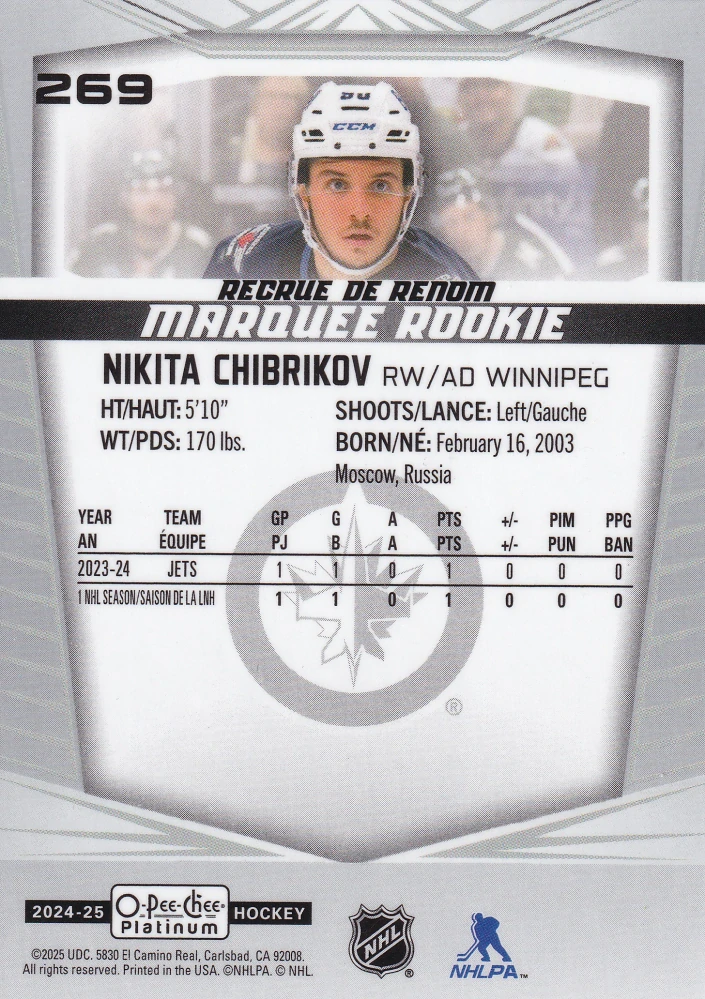2024-25 UD O-Pee-Chee Platinum - Nikita Chibrikov - Marquee Rookie #269