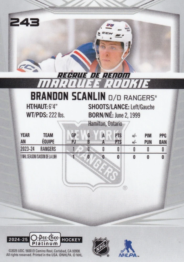 2024-25 UD O-Pee-Chee Platinum - Brandon Scanlin - Marquee Rookie #243
