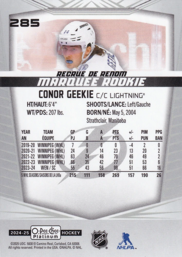 2024-25 UD O-Pee-Chee Platinum - Conor Geekie - Marquee Rookie #285