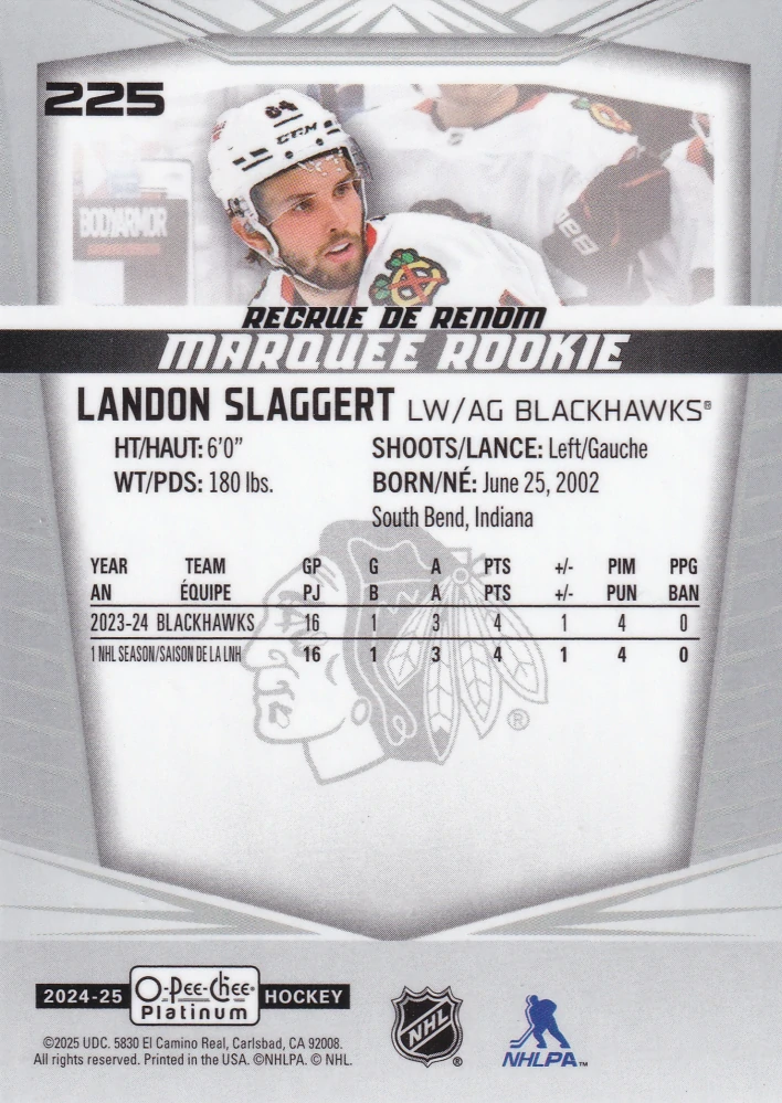 2024-25 UD O-Pee-Chee Platinum - Landon Slaggert - Marquee Rookie #225