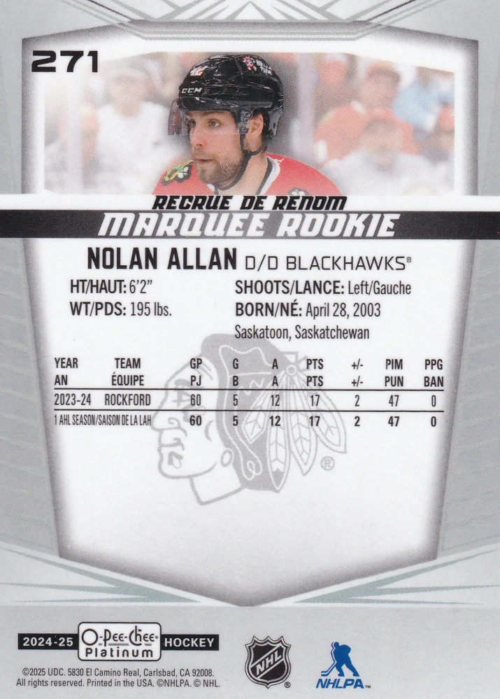 2024-25 UD O-Pee-Chee Platinum - Nolan Allan - Marquee Rookie #271