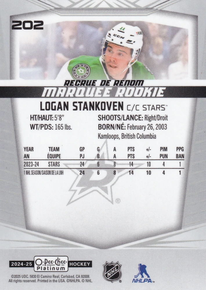 2024-25 UD O-Pee-Chee Platinum - Logan Stankoven - Marquee Rookie #202