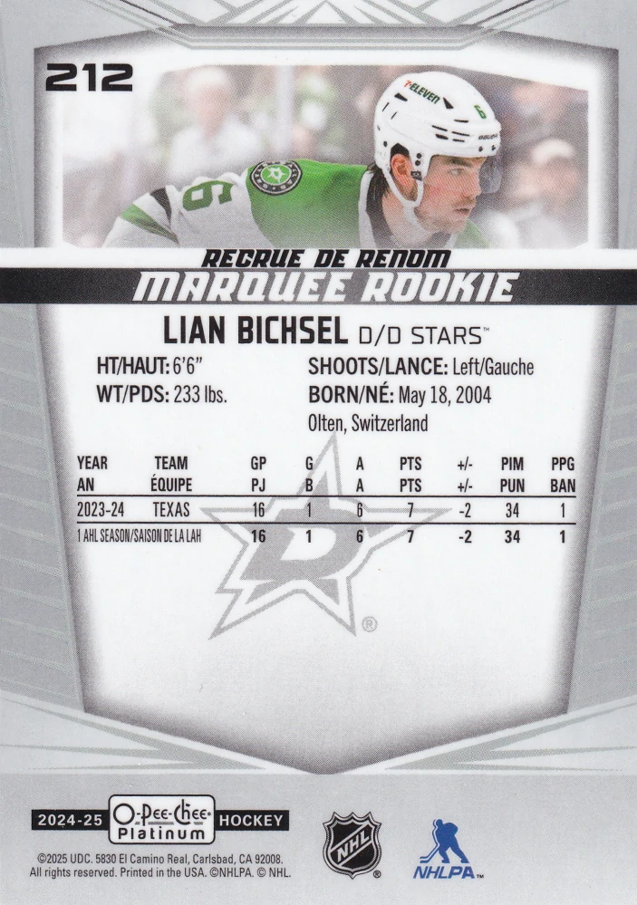 2024-25 UD O-Pee-Chee Platinum - Lian Bichsel - Marquee Rookie #212