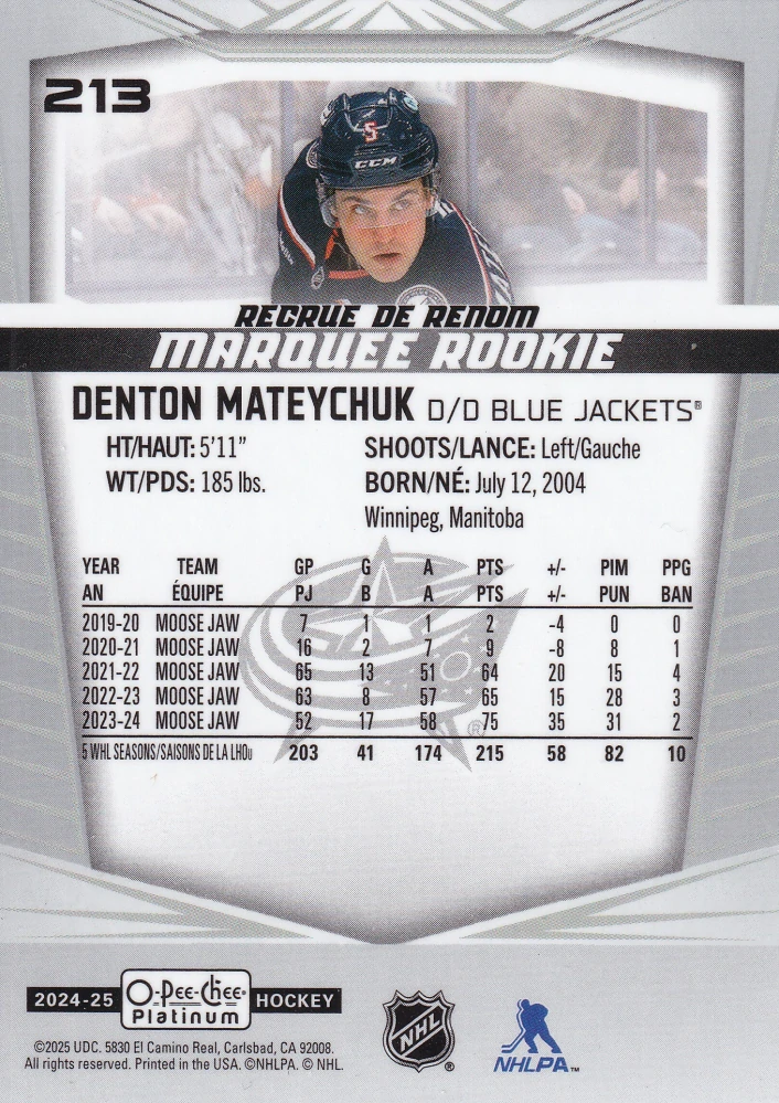 2024-25 UD O-Pee-Chee Platinum - Denton Mateychuk - Marquee Rookie #213
