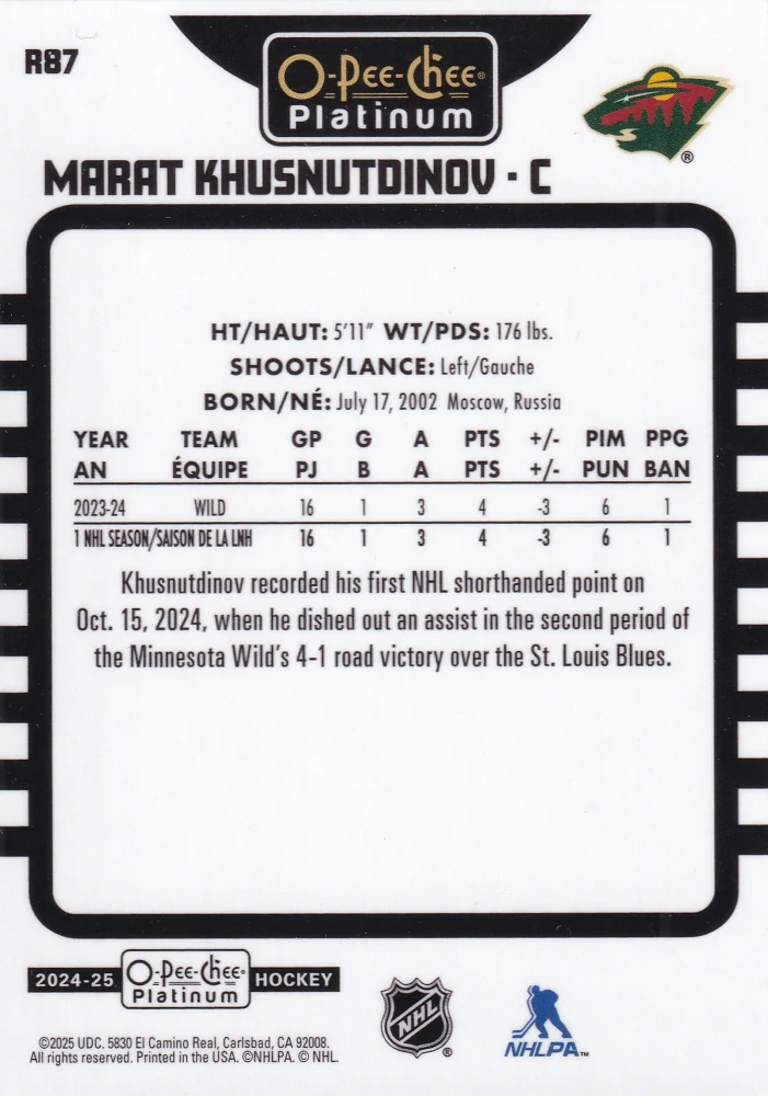 2024-25 UD O-Pee-Chee Platinum - Marat Khusnutdinov - Retro #R87