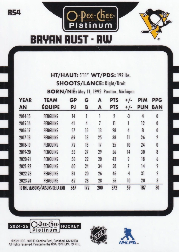2024-25 UD O-Pee-Chee Platinum - Bryan Rust - Retro #R54