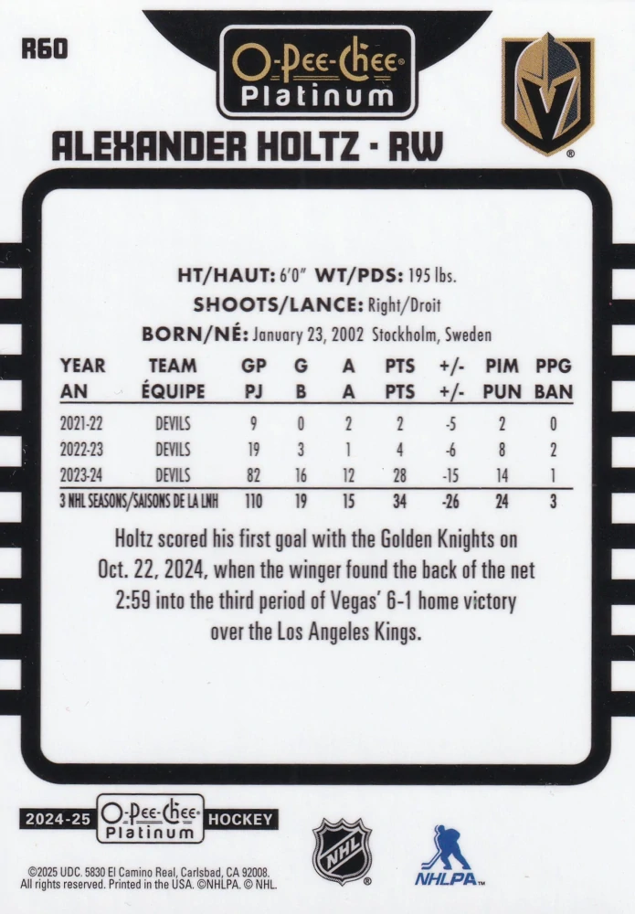 2024-25 UD O-Pee-Chee Platinum - Alexander Holtz - Retro #R60