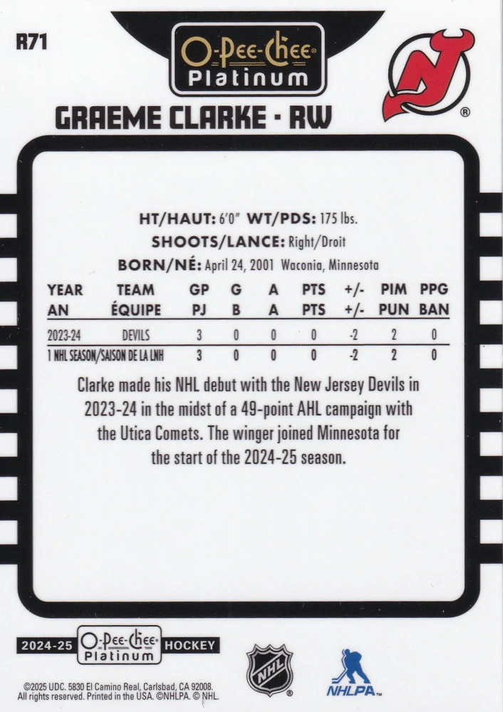 2024-25 UD O-Pee-Chee Platinum - Graeme Clarke - Retro #R71