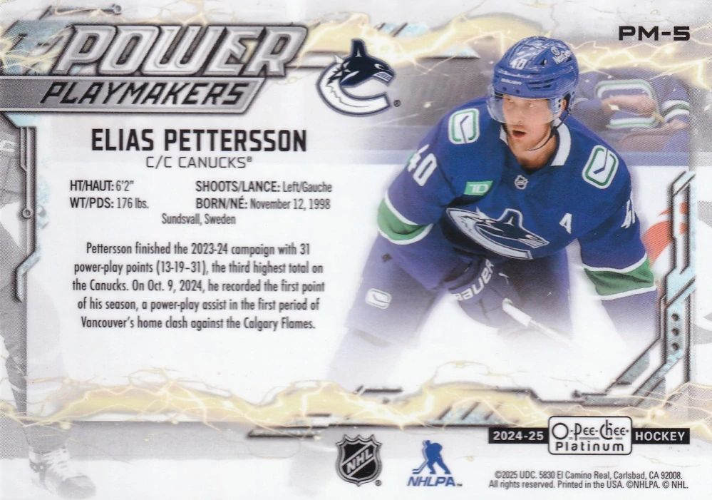 2024-25 UD O-Pee-Chee Platinum - Elias Pettersson - Power Playmakers #PM-5