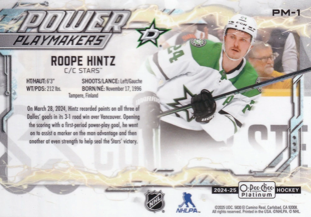2024-25 UD O-Pee-Chee Platinum - Roope Hintz - Power Playmakers #PM-1