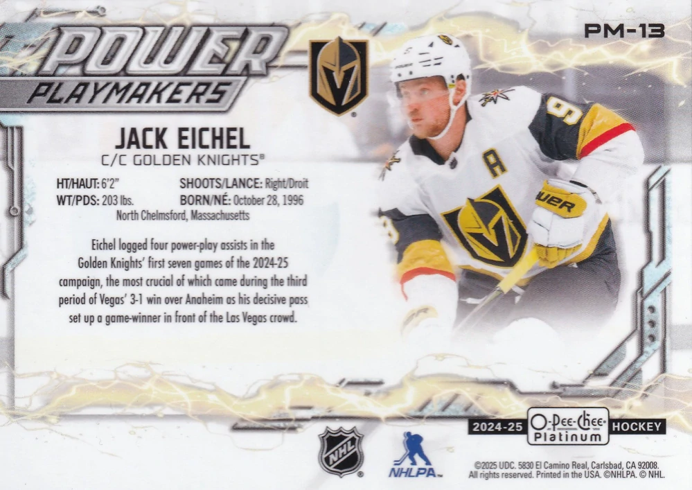 2024-25 UD O-Pee-Chee Platinum - Jack Eichel - Power Playmakers #PM-13