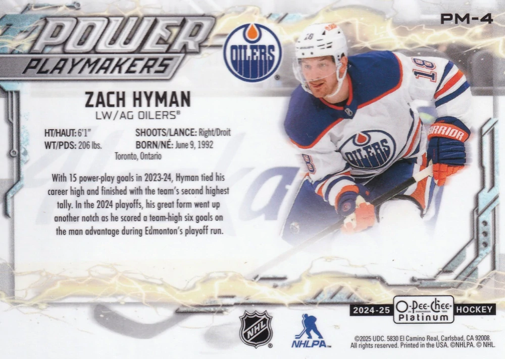 2024-25 UD O-Pee-Chee Platinum - Zach Hyman - Power Playmakers #PM-4