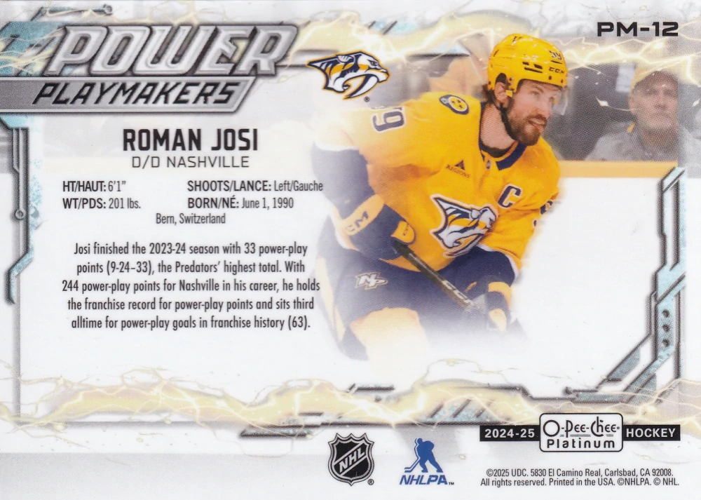 2024-25 UD O-Pee-Chee Platinum - Roman Josi - Power Playmakers #PM-12