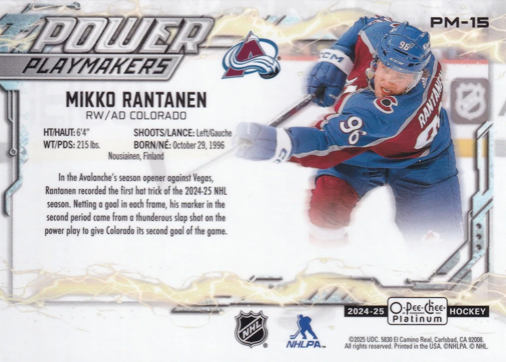 2024-25 UD O-Pee-Chee Platinum - Mikko Rantanen - Power Playmakers #PM-15