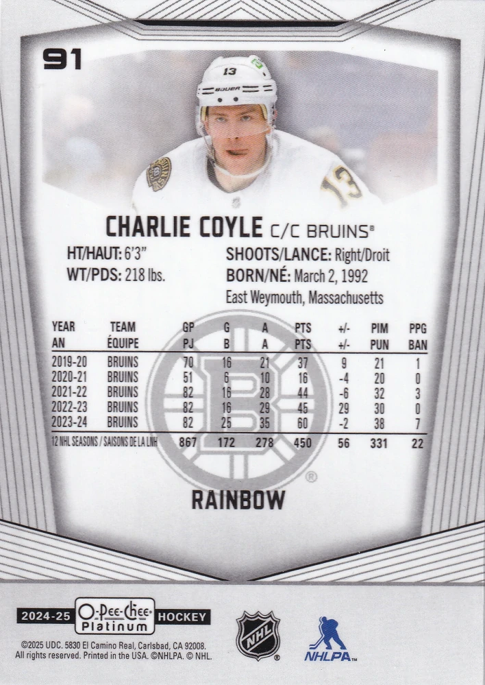 2024-25 UD O-Pee-Chee Platinum - Charlie Coyle - Rainbow #91