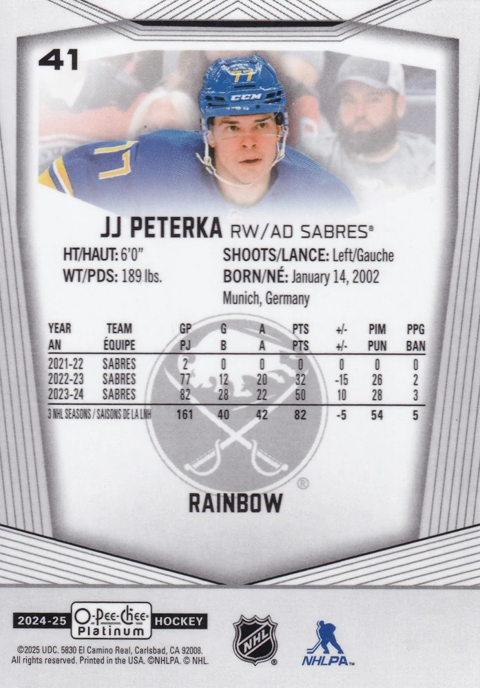 2024-25 UD O-Pee-Chee Platinum - JJ Peterka - Rainbow #41