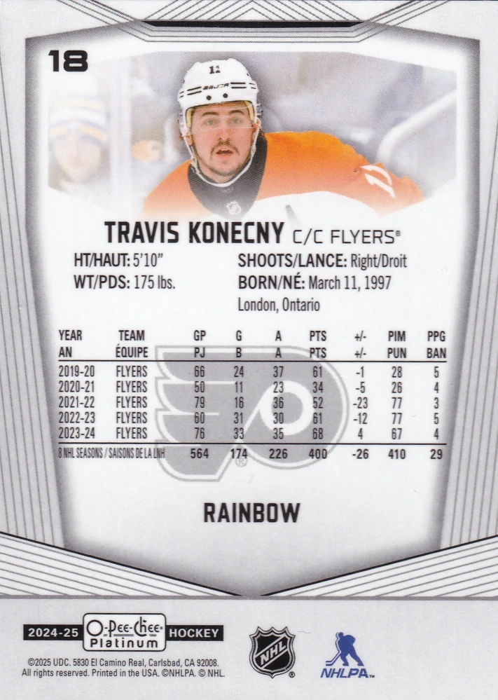 2024-25 UD O-Pee-Chee Platinum - Travis Konecny - Rainbow #18