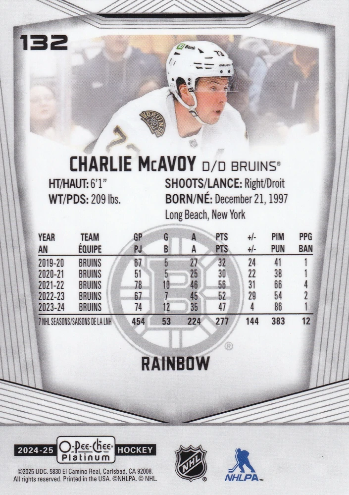 2024-25 UD O-Pee-Chee Platinum - Charlie McAvoy - Rainbow #132