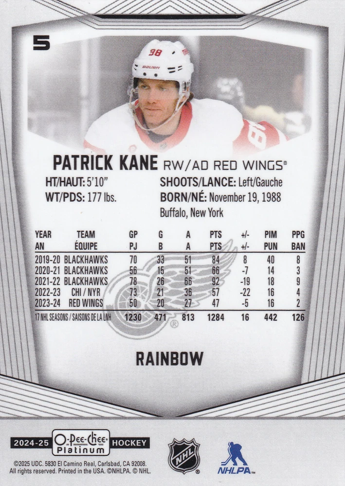 2024-25 UD O-Pee-Chee Platinum - Patrick Kane - Rainbow #5
