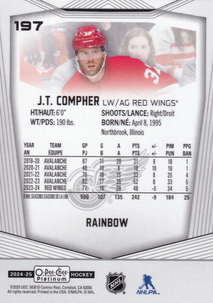 2024-25 UD O-Pee-Chee Platinum - J.T. Compher - Rainbow #197