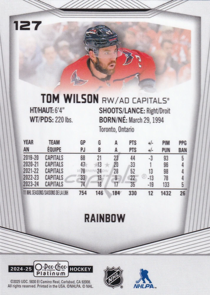 2024-25 UD O-Pee-Chee Platinum - Tom Wilson - Rainbow #127