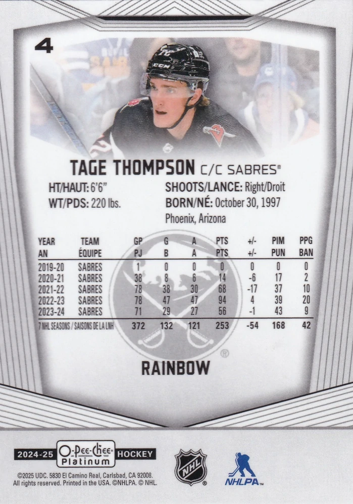 2024-25 UD O-Pee-Chee Platinum - Tage Thompson - Rainbow #4