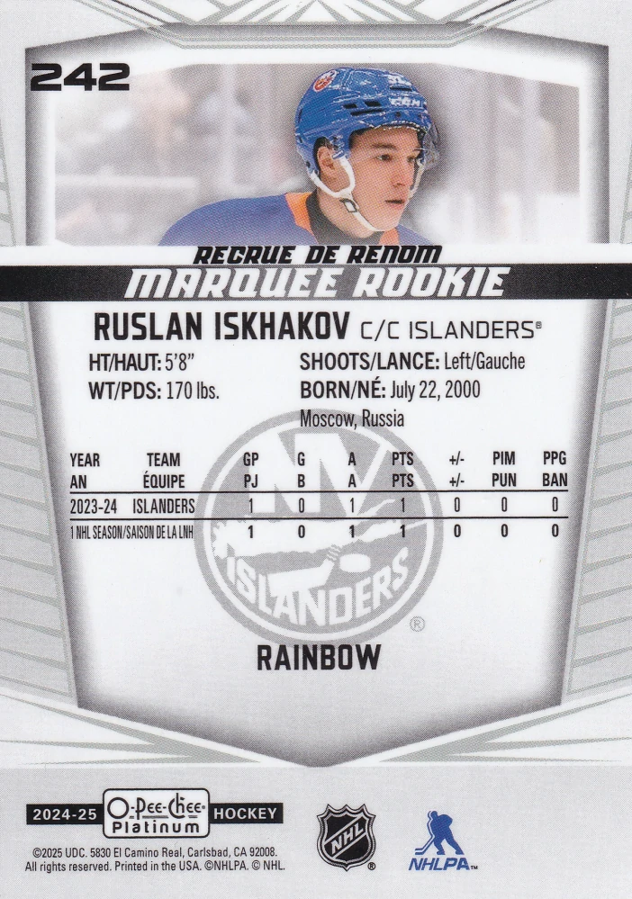 2024-25 UD O-Pee-Chee Platinum - Ruslan Iskhakov - Marquee Rookie Rainbow #242