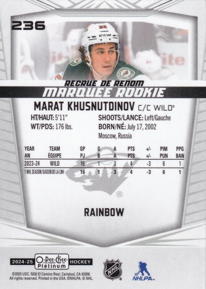 2024-25 UD O-Pee-Chee Platinum - Marat Khusnutdinov - Marquee Rookie Rainbow #236