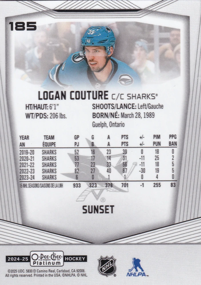 2024-25 UD O-Pee-Chee Platinum - Logan Couture - Sunset #185