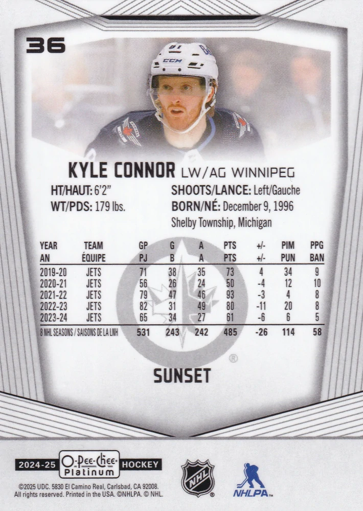 2024-25 UD O-Pee-Chee Platinum - Kyle Connor - Sunset #36