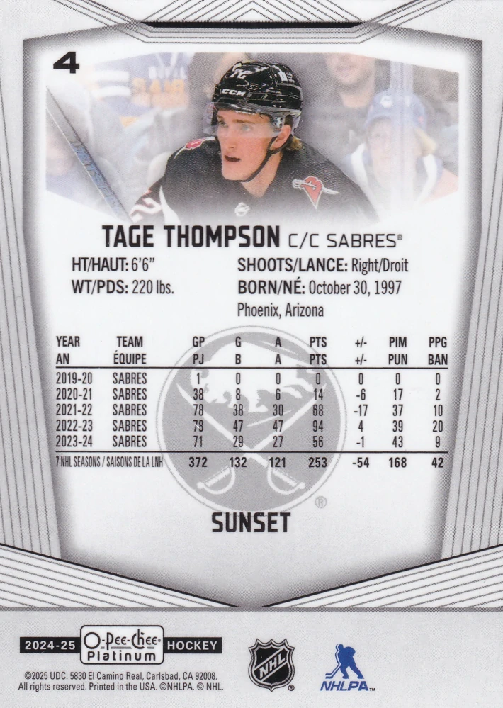 2024-25 UD O-Pee-Chee Platinum - Tage Thompson - Sunset #4