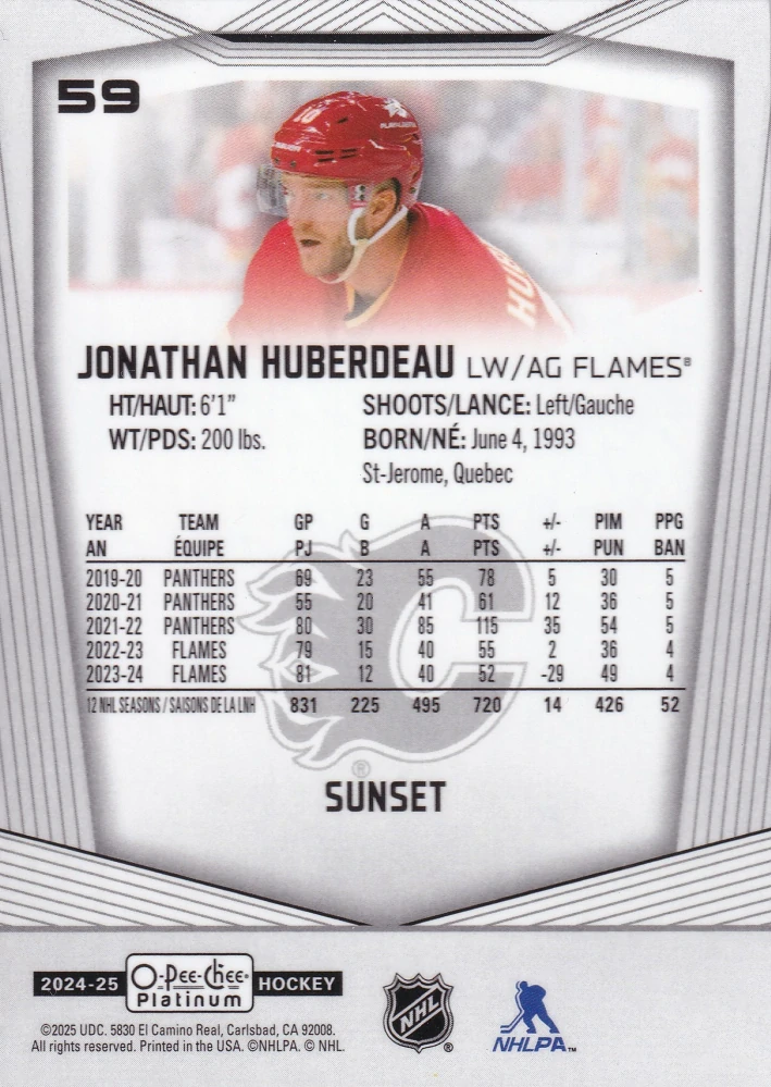 2024-25 UD O-Pee-Chee Platinum - Jonathan Huberdeau - Sunset #59