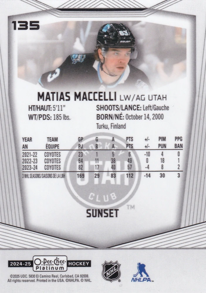 2024-25 UD O-Pee-Chee Platinum - Matias Maccelli - Sunset #135