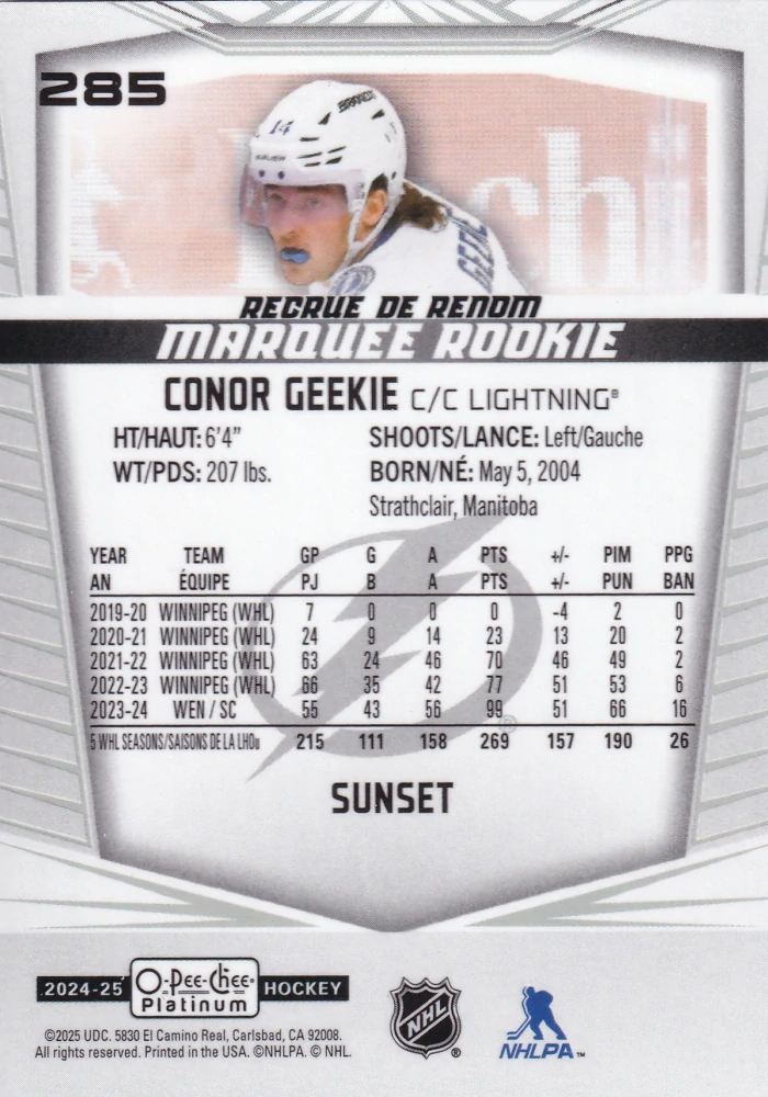 2024-25 UD O-Pee-Chee Platinum - Conor Geekie - Marquee Rookie Sunset #285