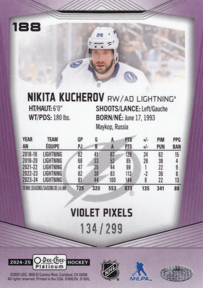2024-25 UD O-Pee-Chee Platinum - Nikita Kucherov - Violet Pixels /299 #188