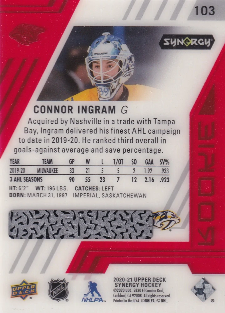 2020-21 UD Synergy - Connor Ingram - Rookie #103