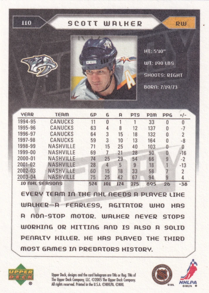2005-06 UD Victory - Scott Walker #110
