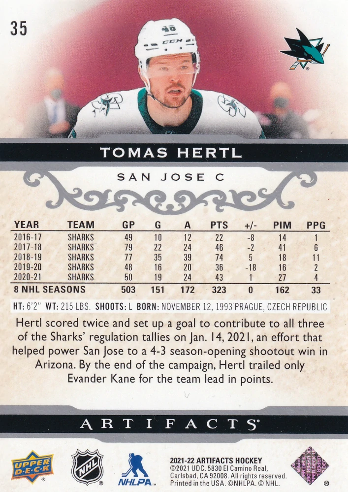 2021-22 UD Artifacts - Tomáš Hertl #35