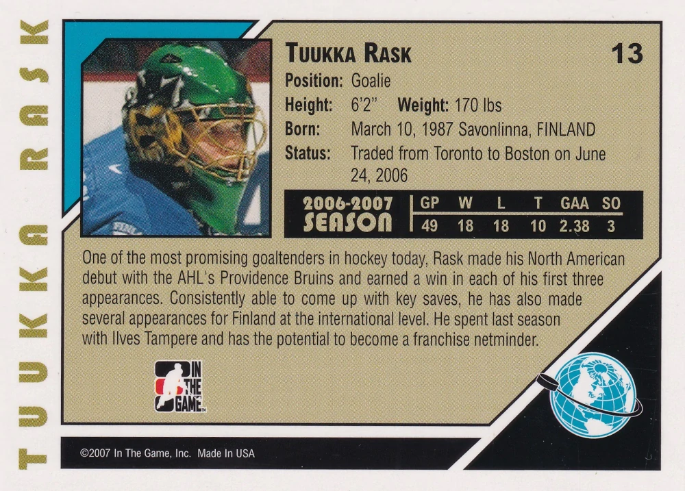 2007-08 ITG Heroes and Prospects - Tuukka Rask #13