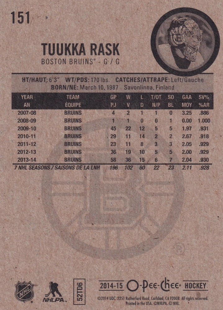 2014-15 UD O-Pee-Chee - Tuukka Rask #151