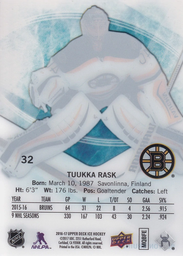 2016-17 UD Ice - Tuukka Rask #32