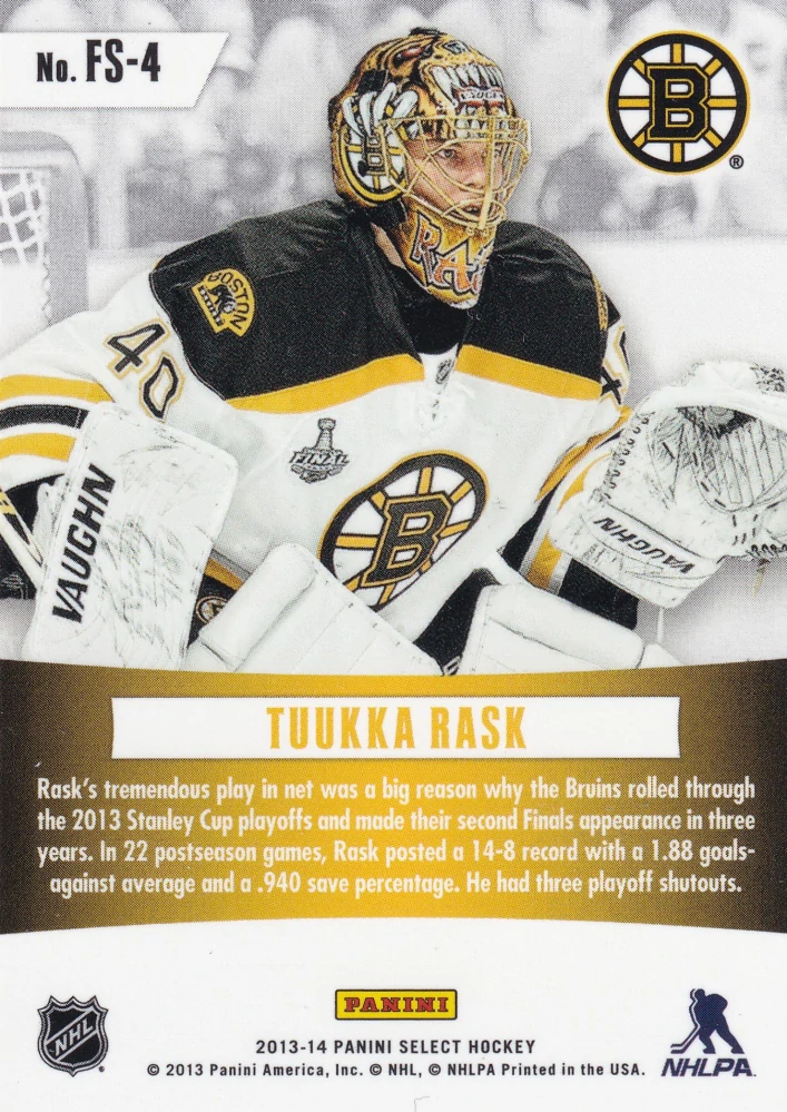 2013-14 Panini Select - Tuukka Rask - Fire On Ice Blue #FS-4