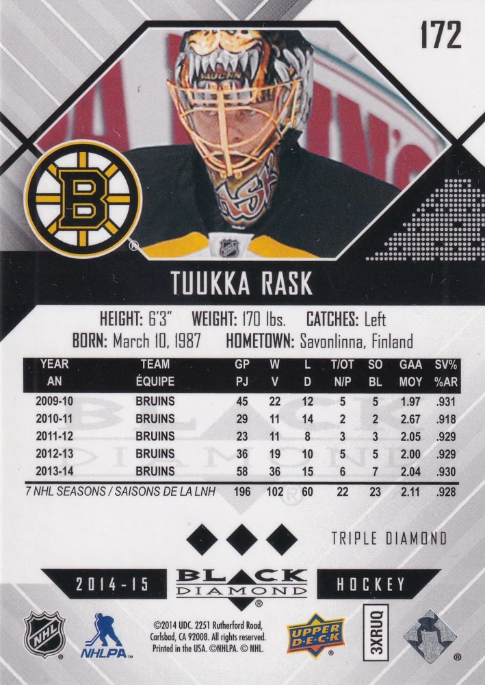 2014-15 UD Black Diamond - Tuukka Rask - Orange #172