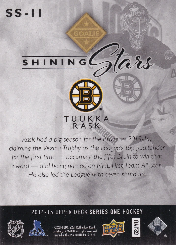 2014-15 UD Series 1 - Tuukka Rask - Shining Stars #SS-11