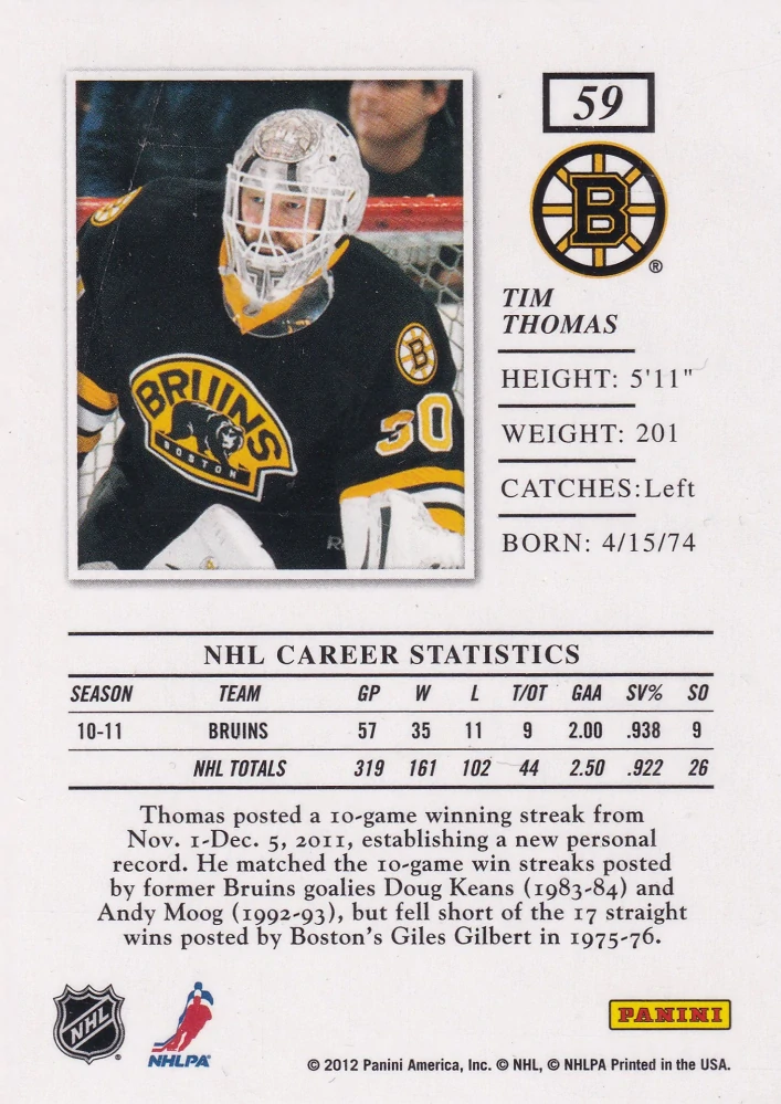 2011-12 Panini Elite - Tim Thomas #59