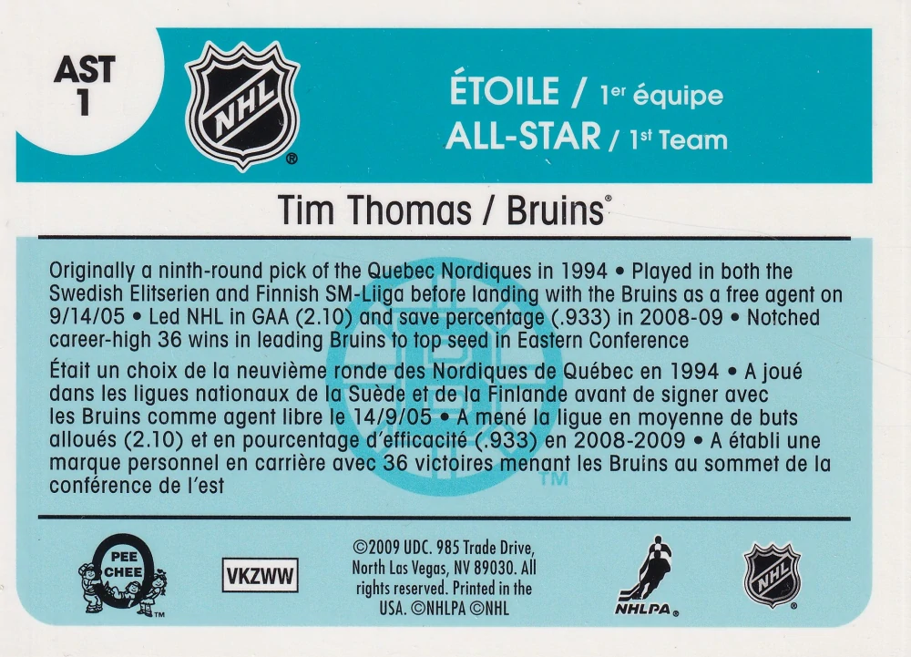 2009-10 UD O-Pee-Chee - Tim Thomas - All-Star #AST1