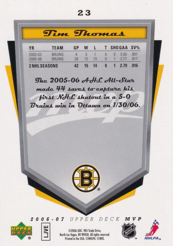 2006-07 UD MVP - Tim Thomas #23