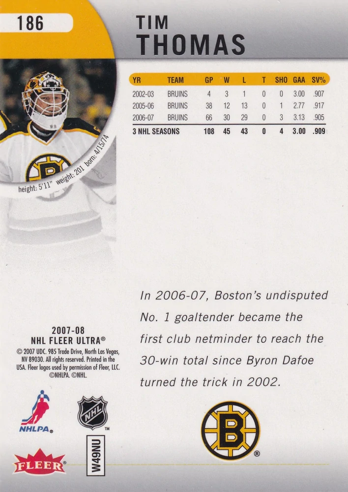 2007-08 Fleer Ultra - Tim Thomas #186