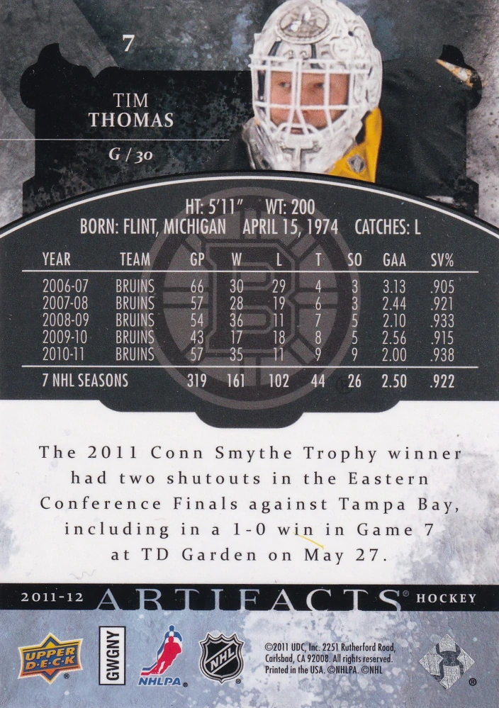 2011-12 UD Artifacts - Tim Thomas #7