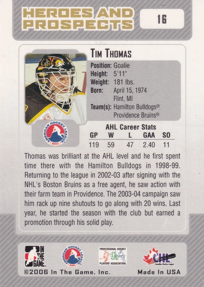 2006-07 ITG Heroes and Prospects - Tim Thomas #16